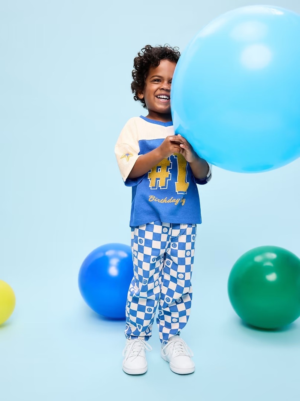 Old Navy Kids 5T Blue Checkerboard Smiley Face Barrel Leg Pants Drawstring NWT - Picture 4 of 4